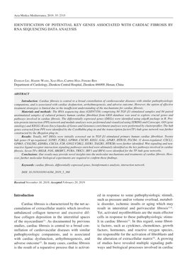 IDENTIFICATION of POTENTIAL KEY GENES ASSOCIATED with CARDIAC FIBROSIS by RNA SEQUENCING DATA ANALYSIS Introduction Cardiac Fibr