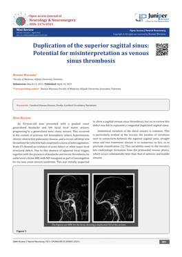 Duplication of the Superior Sagittal Sinus: Potential for Misinterpretation As Venous Sinus Thrombosis