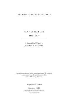 VANNEVAR BUSH March 11,1890-June 28,1974