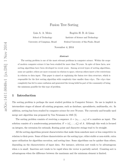 Fusion Tree Sorting Algorithm and Compare It with Traditional Algorithms