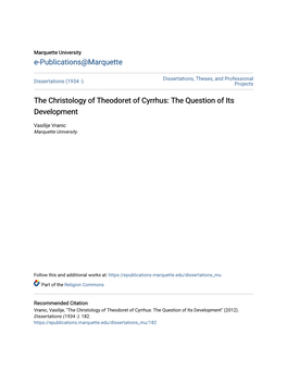 The Christology of Theodoret of Cyrrhus: the Question of Its Development