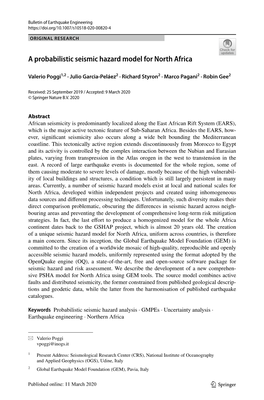 A Probabilistic Seismic Hazard Model for North Africa