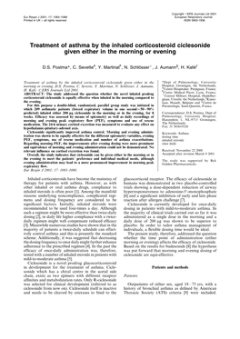 Treatment of Asthma by the Inhaled Corticosteroid Ciclesonide Given Either in the Morning Or Evening