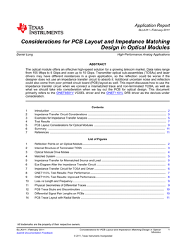 Considerations for PCB Layout and Impedance Matching Design in Optical Modules Daniel Long