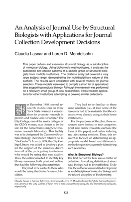 An Analysis of Journal Use by Structural Biologists with Applications for Journal Collection Development Decisions