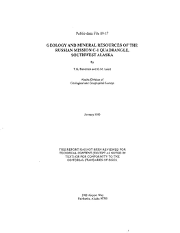 Geology and Mineral Resources of the Russian Mission C-1 Quadrangle, Southwest Alaska