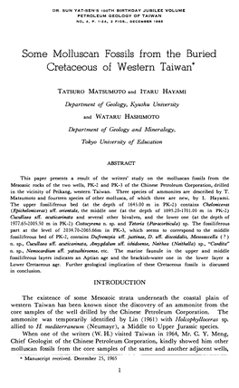 Some Molluscan Fossils from the Buried Cretaceous of Western Taiwan*