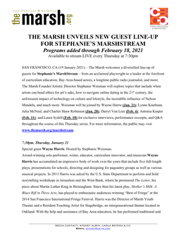 The Marsh Unveils New Guest Line-Up for Stephanie's