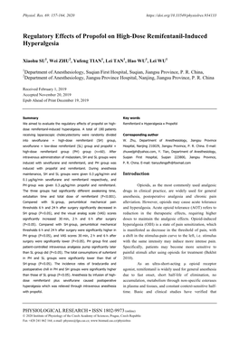 Regulatory Effects of Propofol on High-Dose Remifentanil-Induced Hyperalgesia