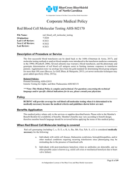 Red Blood Cell Molecular Testing AHS-M2170