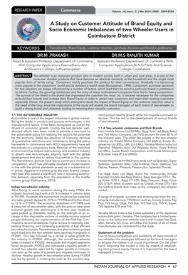 A Study on Customer Attitude of Brand Equity and Socio Economic Imbalances of Two Wheeler Users in Coimbatore District