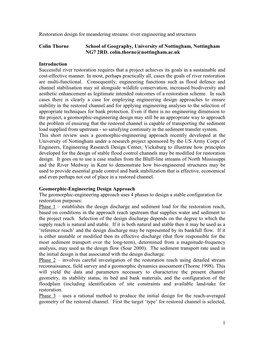 Restoration Design for Meandering Streams: River Engineering and Structures