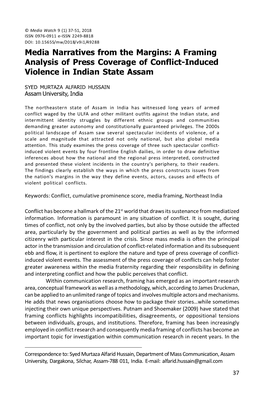 Media Narratives from the Margins: a Framing Analysis of Press Coverage of Conflict-Induced Violence in Indian State Assam