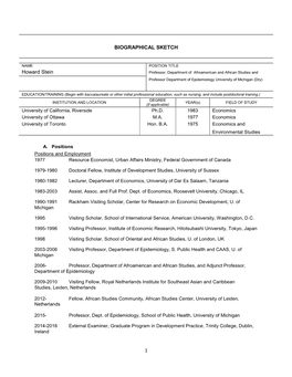 1 BIOGRAPHICAL SKETCH Howard Stein