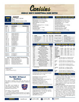 2020-21 Men's Basketball Game Notes