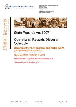 (DEW) (And Predecessor Agencies) RDS 2019/09 Version 1 Draft Effective Date: 1 October 2019 to 1 October 2029 Approved Date: 1 October 2019
