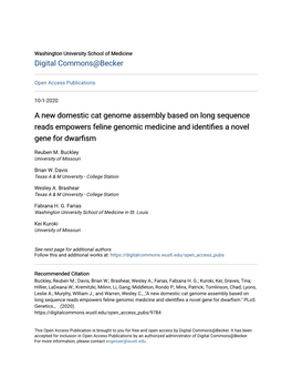 A New Domestic Cat Genome Assembly Based on Long Sequence Reads Empowers Feline Genomic Medicine and Identifies a Novel Gene for Dwarfism