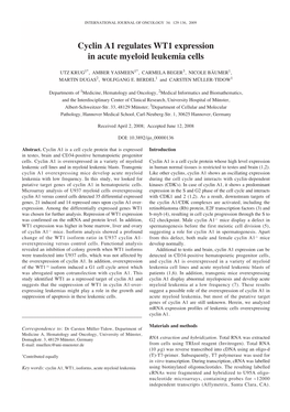 Cyclin A1 Regulates WT1 Expression in Acute Myeloid Leukemia Cells