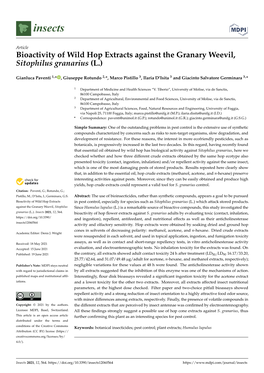 Bioactivity of Wild Hop Extracts Against the Granary Weevil, Sitophilus Granarius (L.)