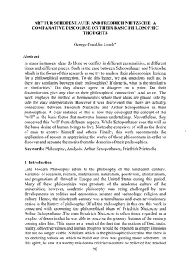 Arthur Schopenhauer and Fredrich Nietzsche: a Comparative Discourse on Their Basic Philosophic Thoughts