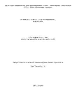 A Work Project, Presented As Part of the Requirements for the Award of a Master Degree in Finance from the NOVA – School of Business and Economics