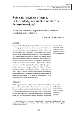 Ñuble, De Provincia a Región. La Identidad Geocultural Como Clave Del Desarrollo Regional