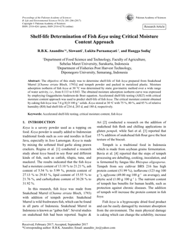 Shelf-Life Determination of Fish Koya Using Critical Moisture Content Approach