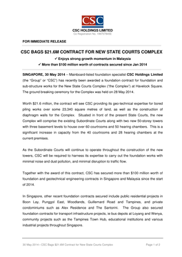 Csc Bags $21.6M Contract for New State Courts Complex