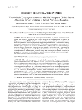 Why Do Male Xylographus Contractus Mellié (Coleoptera: Ciidae) Present Abdominal Fovea? Evidence of Sexual Pheromone Secretion