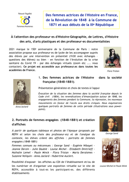 Des Femmes Actrices De L'histoire En France, De La Révolution De 1848 À La Commune De 1871 Et Aux Débuts De La Iiie République