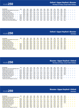 Oxford • Upper Heyford • Bicester Route250 Mondays to Fridays, Except Public Holidays