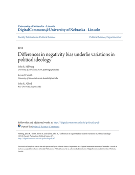 Differences in Negativity Bias Underlie Variations in Political Ideology John R