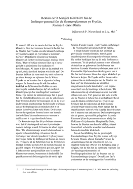 Rekken Oer It Boekjier 1606/1607 Fan De Ûntfanger-Generaal Fan De Kleasteropkomsten Yn Fryslân, Joannes Henrici Rhala