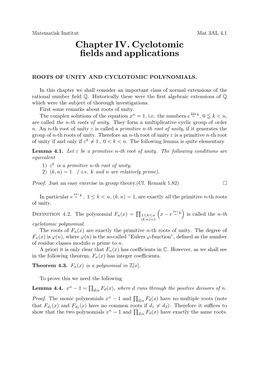 Chapter IV. Cyclotomic Fields and Applications