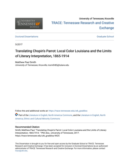 Local Color Louisiana and the Limits of Literary Interpretation, 1865-1914