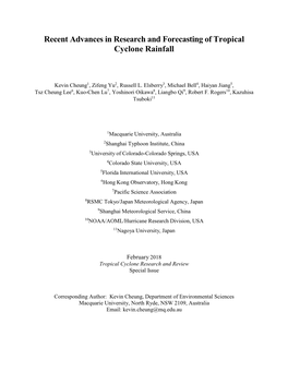 Recent Advances in Research and Forecasting of Tropical Cyclone Rainfall