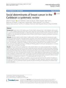 Social Determinants of Breast Cancer in the Caribbean: a Systematic Review Catherine R