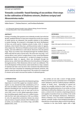 Towards a Scientific-Based Farming of Sea Urchins: First Steps in the Cultivation of Diadema Setosum, Diadema Savignyi and Mesocentrotus Nudus