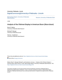 Analysis of the Flehmen Display in American Bison (Bison Bison)