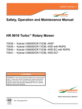 HR 9016 Turbo™ Rotary Mower Safety, Operation and Maintenance