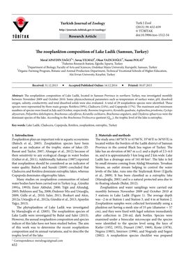 The Zooplankton Composition of Lake Ladik (Samsun, Turkey)