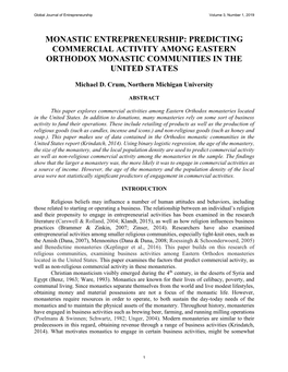 Monastic Entrepreneurship: Predicting Commercial Activity Among Eastern Orthodox Monastic Communities in the United States