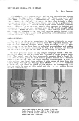 British and Colonial Police Medals By: Paul Fanning