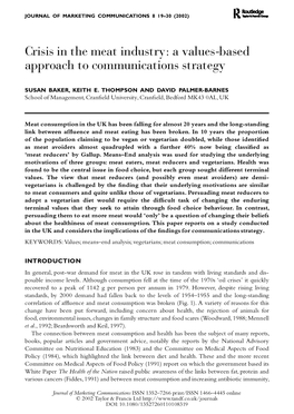 Crisis in the Meat Industry: a Values-Based Approach to Communications Strategy