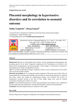 Placental Morphology in Hypertensive Disorders and Its Correlation to Neonatal Outcome