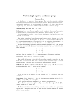 Central Simple Algebras and Brauer Groups