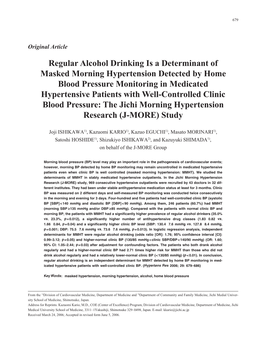 Regular Alcohol Drinking Is a Determinant of Masked Morning