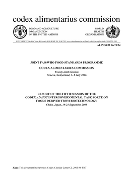 JOINT FAO/WHO FOOD STANDARDS PROGRAMME CODEX ALIMENTARIUS COMMISSION Twenty-Ninth Session Geneva, Switzerland, 3- 8 July 2006