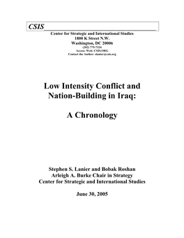 Low Intensity Conflict and Nation-Building in Iraq: a Chronology