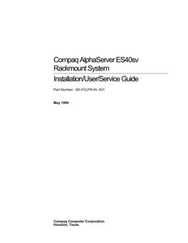 Compaq Alphaserver Es40sv Rackmount System Installation/User/Service Guide